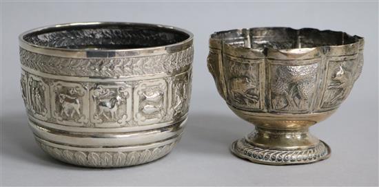Two Indian white metal bowls,